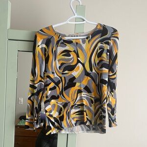 Blue Lion Women's Swirl Pattern Blouse - Yellow, Black, Gray